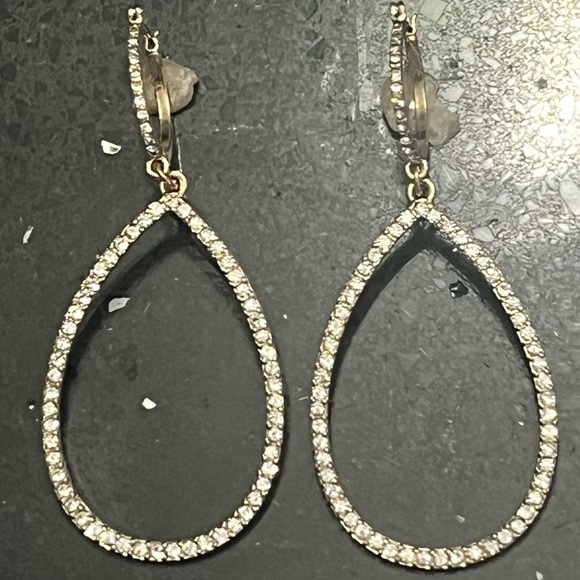 3" Long Pave Crystal Leverback Hoop Dangle Drop Earrings Gold - Picture 3 of 5